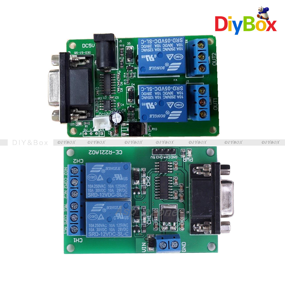 DC 5V 12V 2 Channel Serial Port RS232 Relay Module DB9 Interface PC Relay
