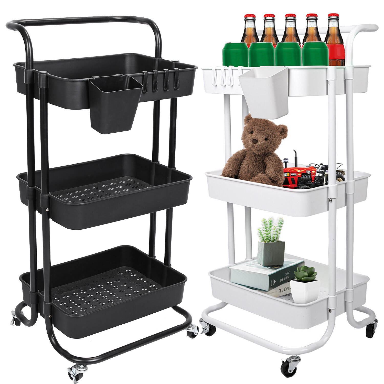 3 Tier Utility Rolling Cart Multifunctional Storage Organizer Trolley w/ Handle