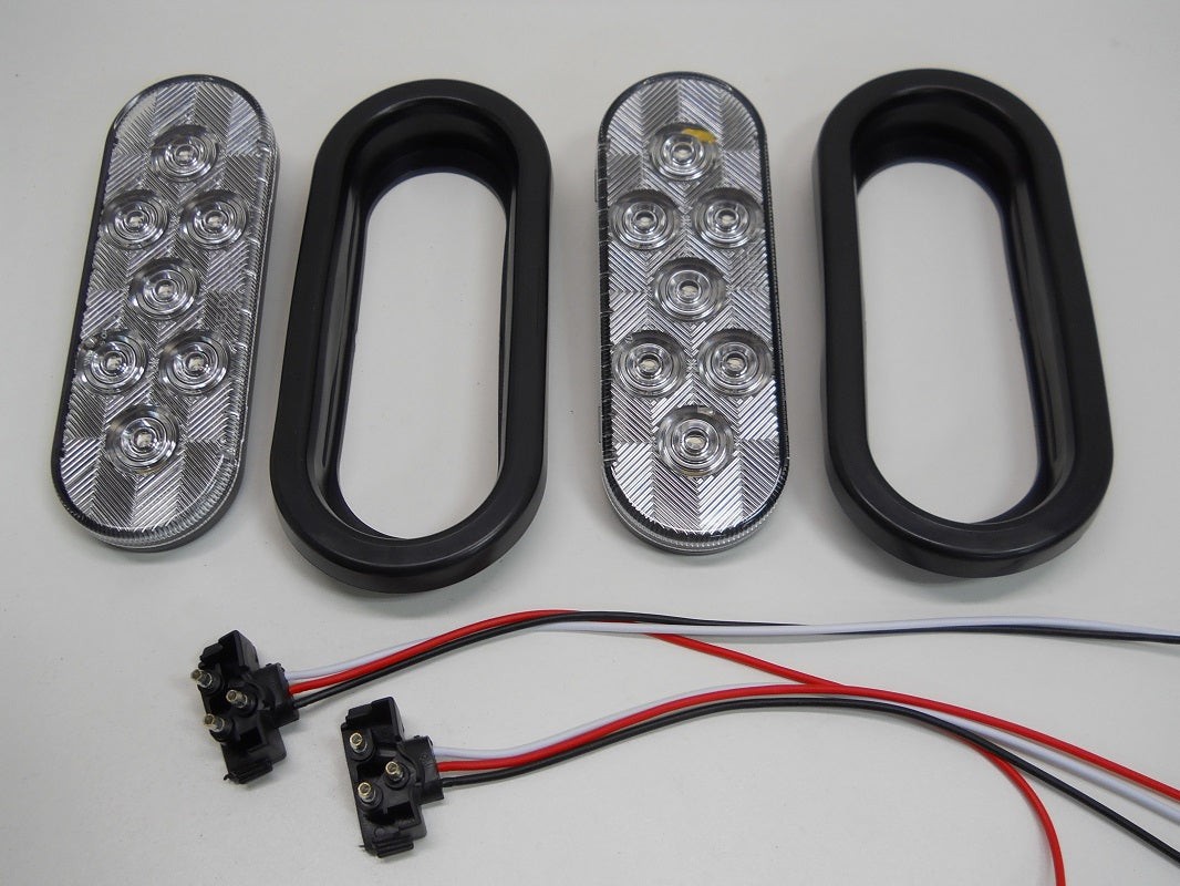 (2) 6" Oval Clear Red 7 LED Trailer Truck Brake Stop Turn Tail Lights / Grommets