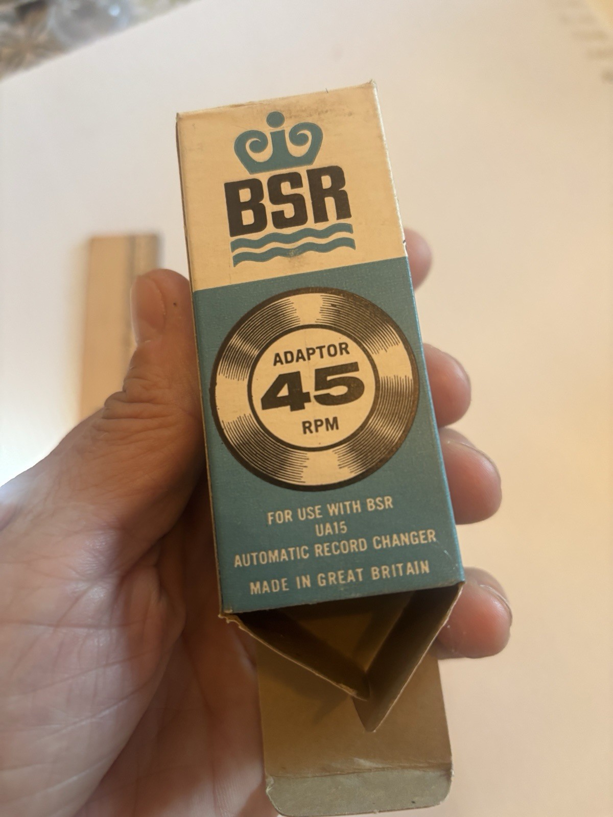 GRAY BSR 45 RECORD ADAPTER SPINDLE ADAPTOR NOS BLUE BOX GREAT BRITAIN