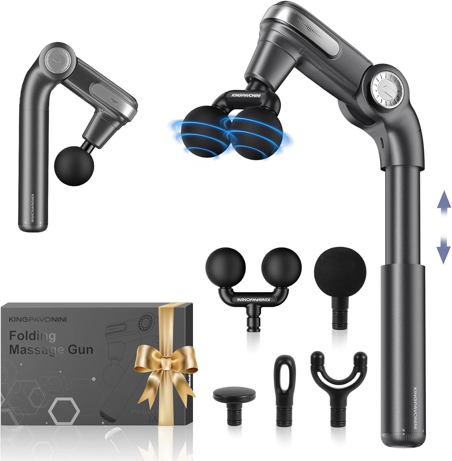 Foldable Massage Gun with Dual-Ball Head, Adjustable Head & Extendable Handle,