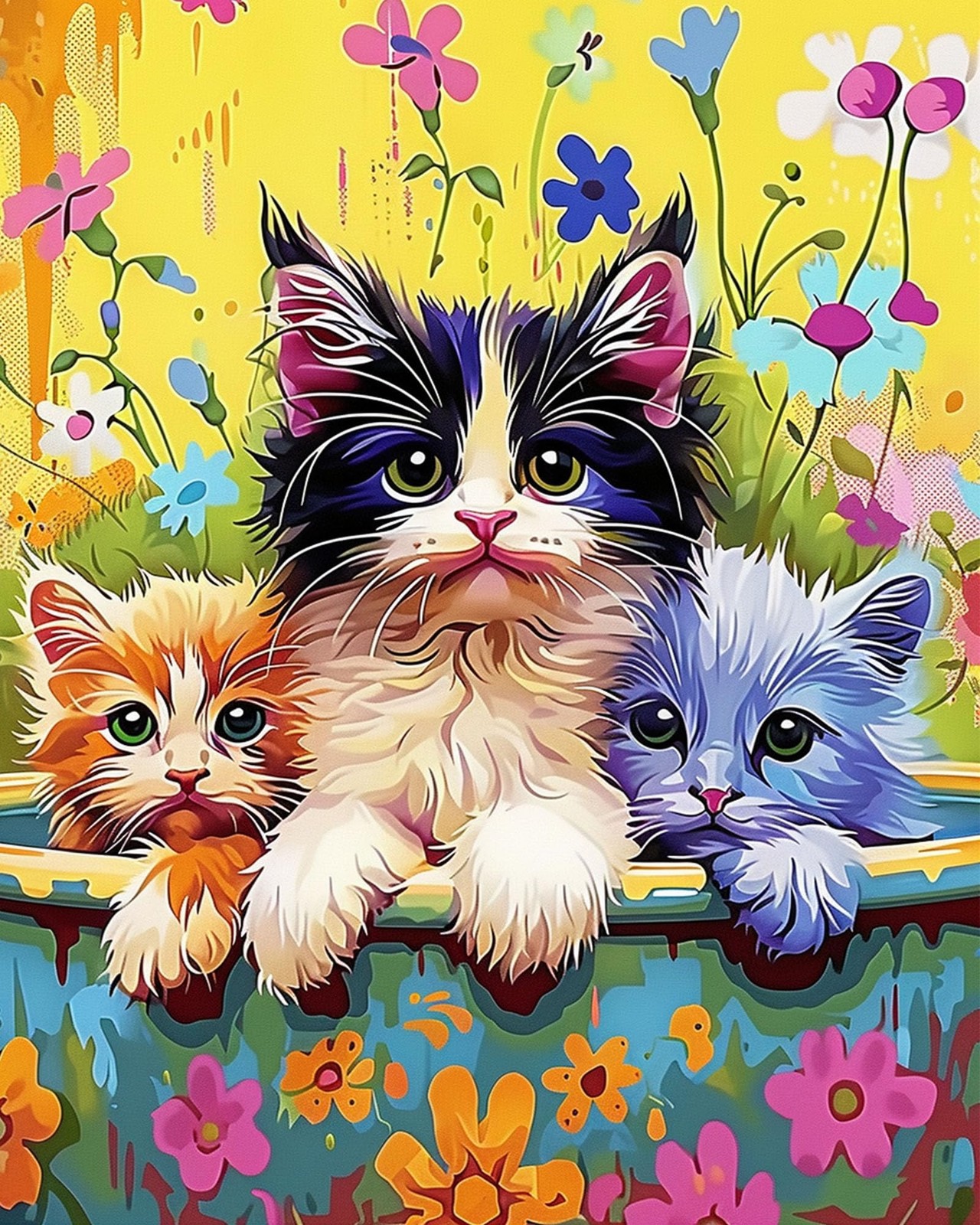 Linkmonde Kids' Painting by Numbers DIY Acrylic 20” x 16”, Colorful Cute Cat