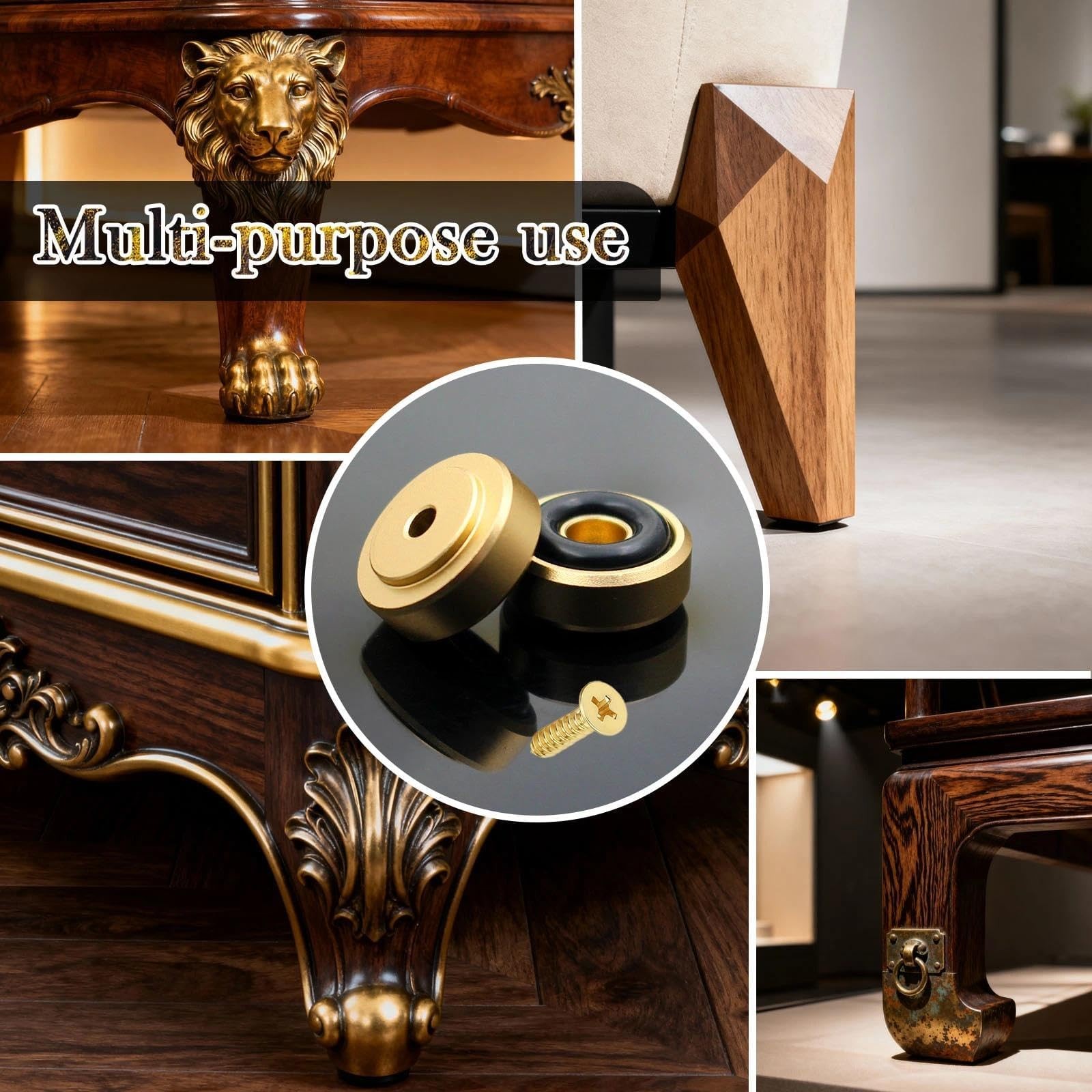 Brass Cutting Board Feet Set with Non-Slip Pads and Screws for Furniture