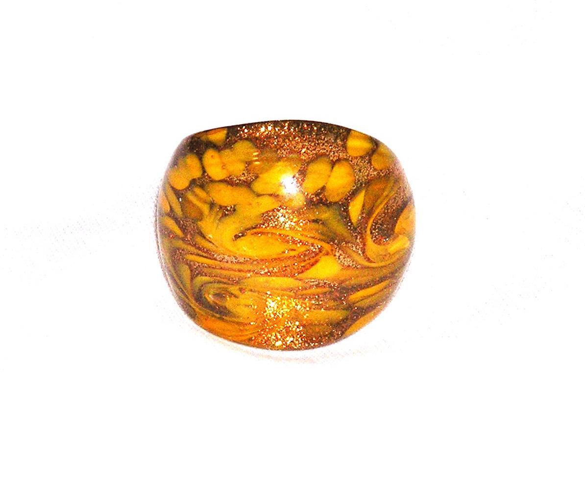 RING R56 Wide Band Size 7  Goldstone With COLORFUL FUSED GLASS