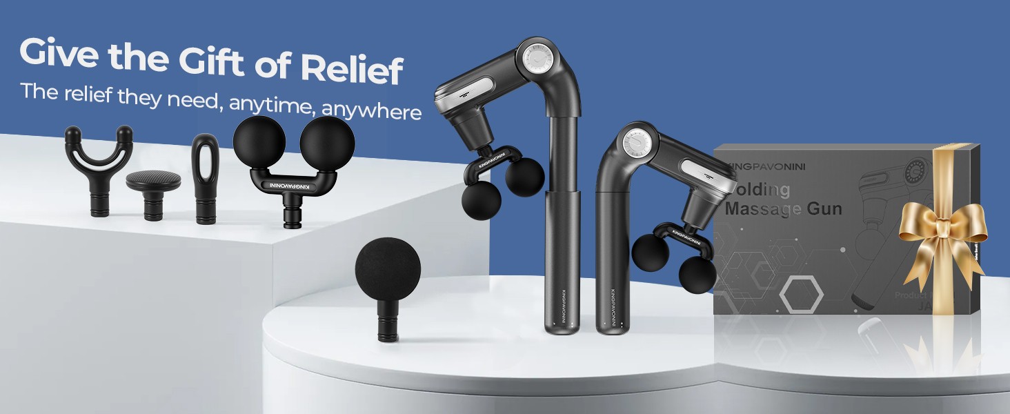 Foldable Massage Gun with Dual-Ball Head, Adjustable Head & Extendable Handle,