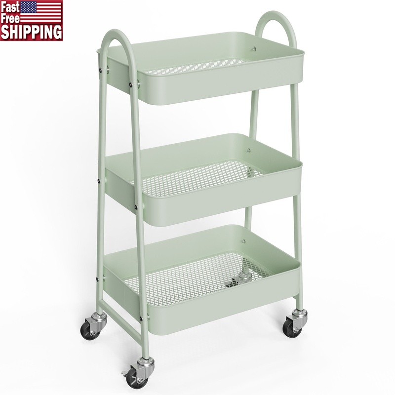 3 Tier Metal Rolling Storage Cart Multi Functional Utility Trolley Organizer New
