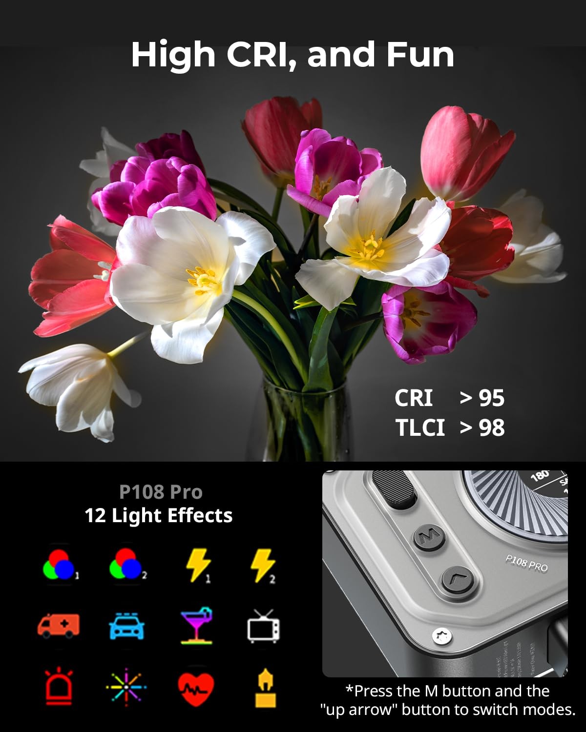 Vibe P108 Pro RGB Video Light Portable LED Camera Light Photography CRI95+