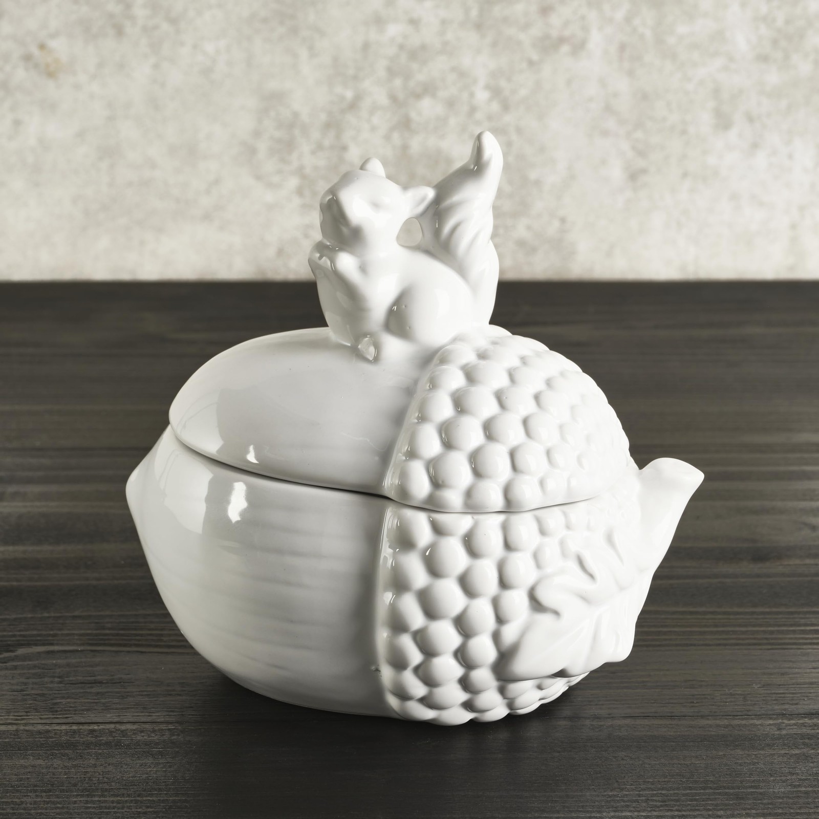 Elements White Ceramic Squirrel on Acorn Jar - 7.09x4.72x6.5"