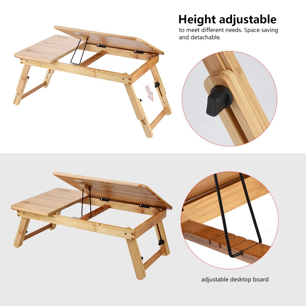 Portable Bamboo Laptop Desk for Bed Sofa Reading Working with Cup Holder
