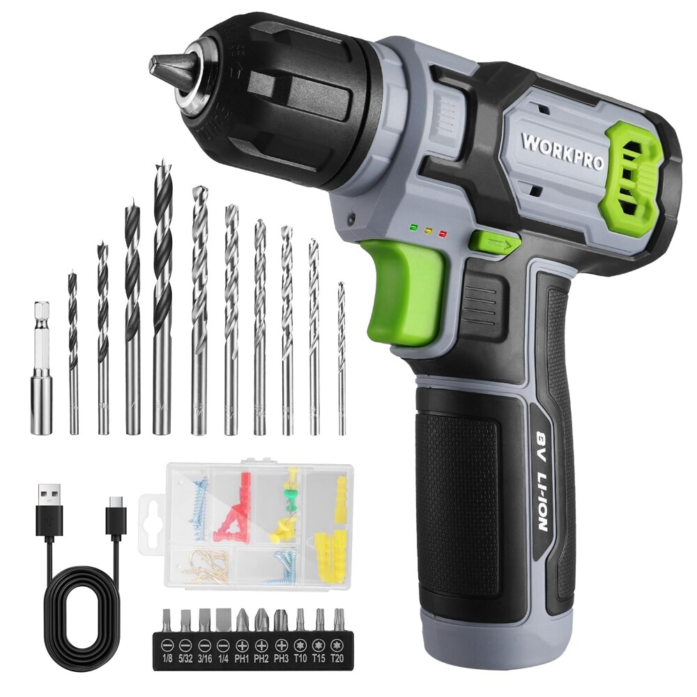 WORKPRO 8V Cordless Drill Driver Set 2.0Ah Electric Drill Kit 3/8" Keyless Chuck