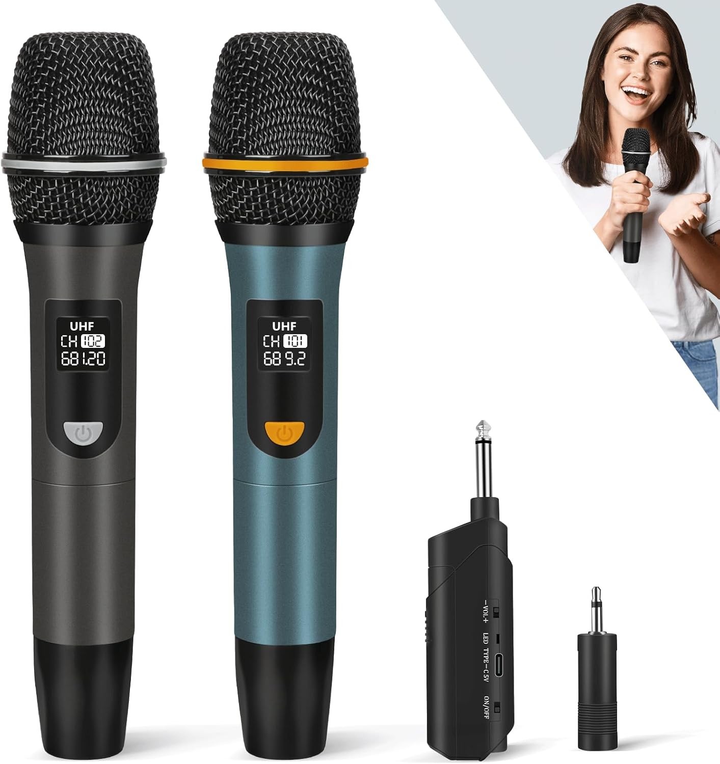 Wireless Microphones, UHF Metal Rechargeable Cordless Dynamic Mic System NEW