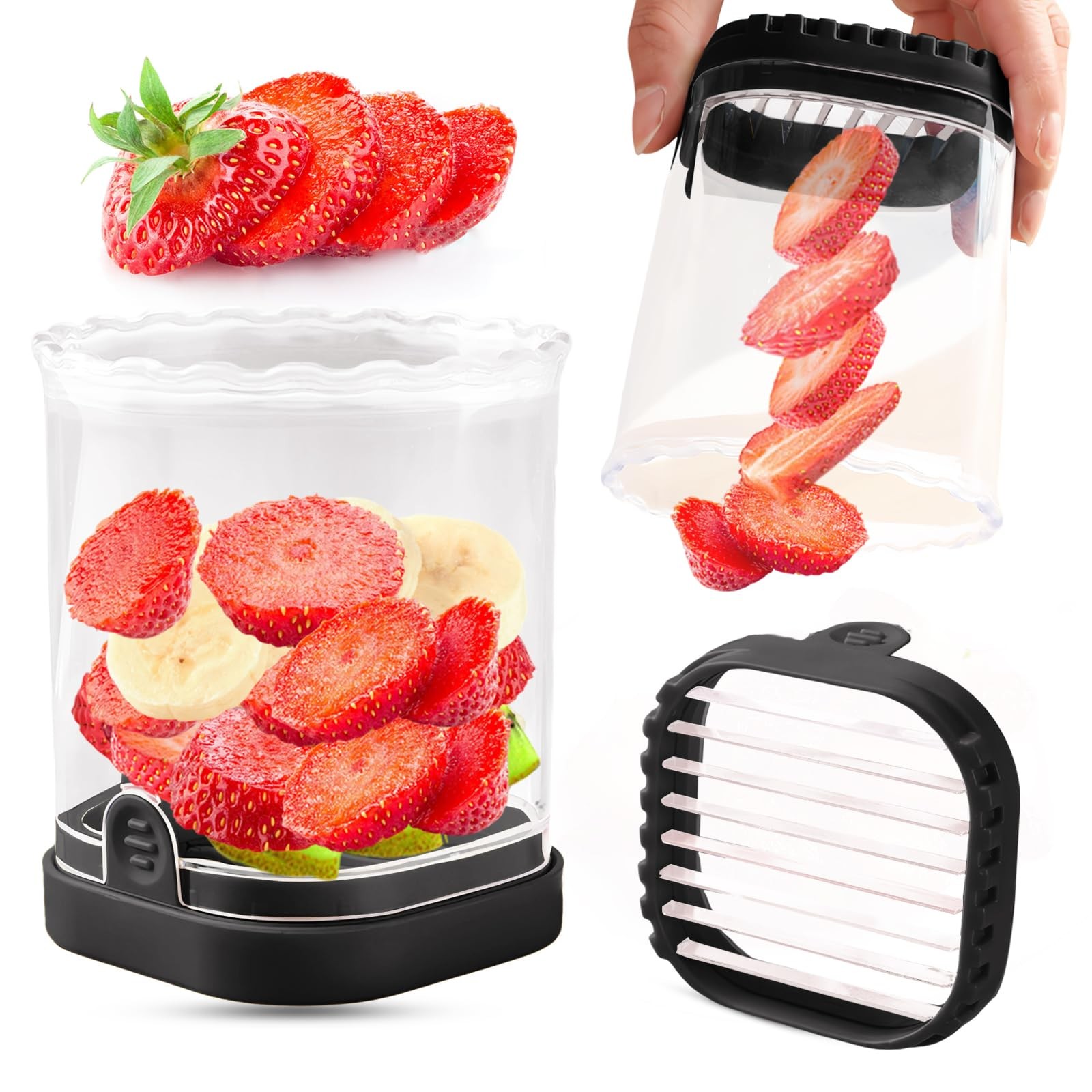 Creative Strawberry & Fruit Slicer - Detachable 3.54 x 2.75 x 3.93 in, Black