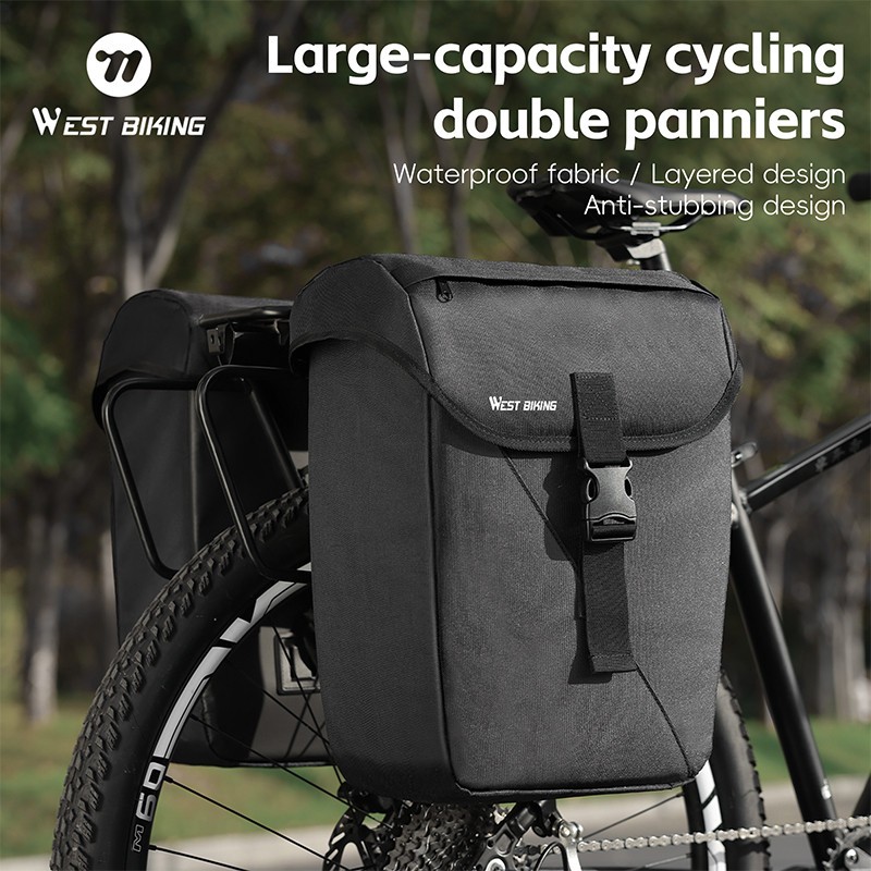 WEST BIKING Bike Double Pannier Set Waterproof Bicycle Rear Luggage Bag 32L