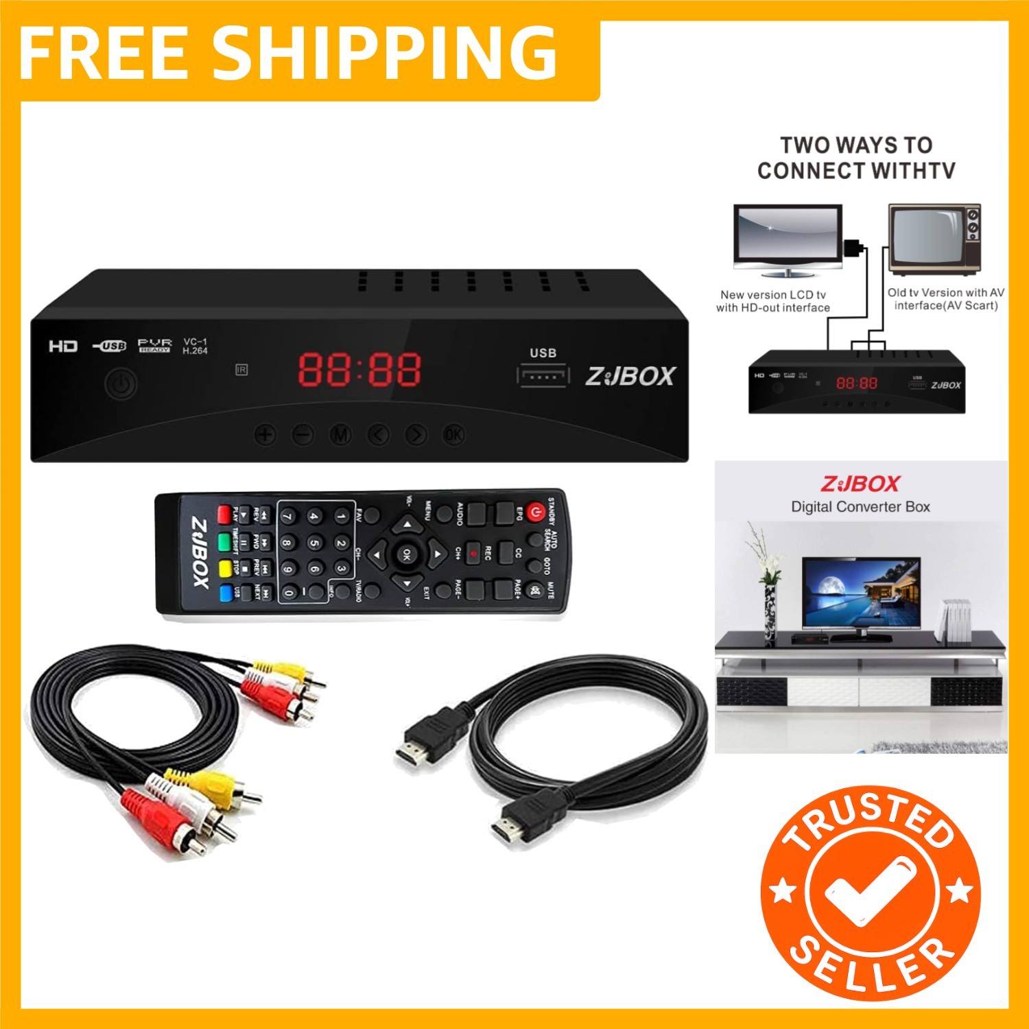 Digital TV Converter Box, ATSC Tv Tuner - for Analog HDTV Live 1080P with Rec...