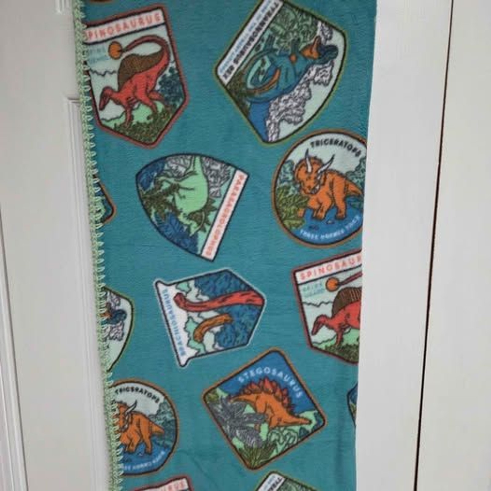 Handmade Dinosaur fleece blanket approx 58 inches x 64 inches