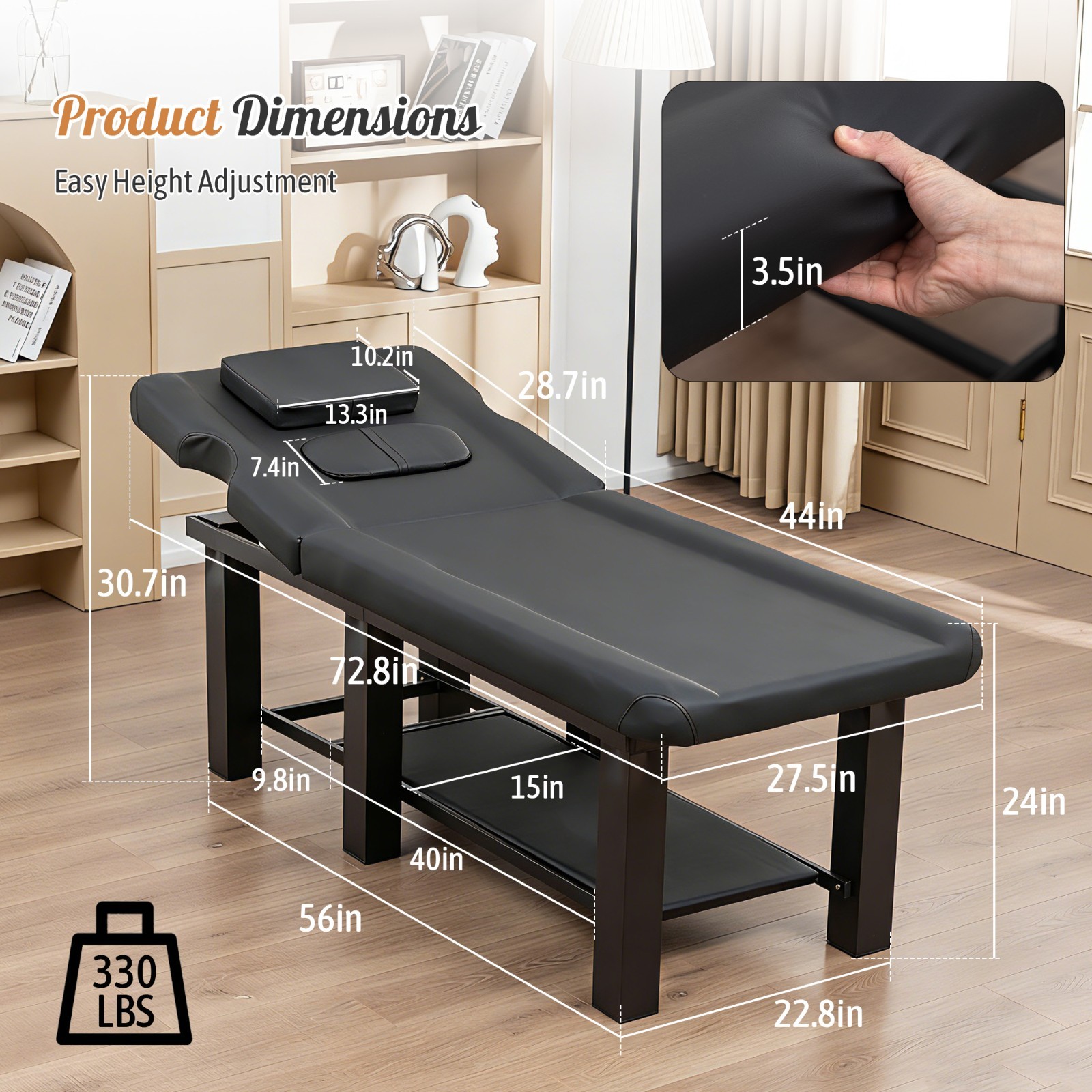 Spa Salon Massage Table w/Bottom Storage&Adjustable Backrest&Detachable Headrest