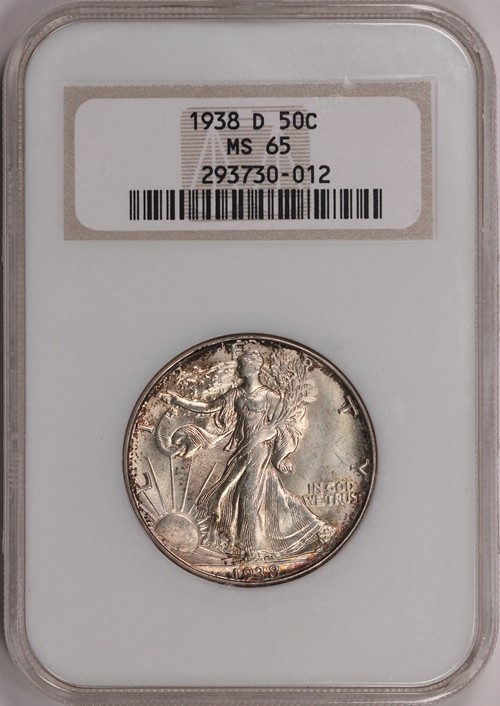 1938-D Gem BU Walking Liberty Half Dollar - NGC MS65 - Lustrous, Fatty Holder!