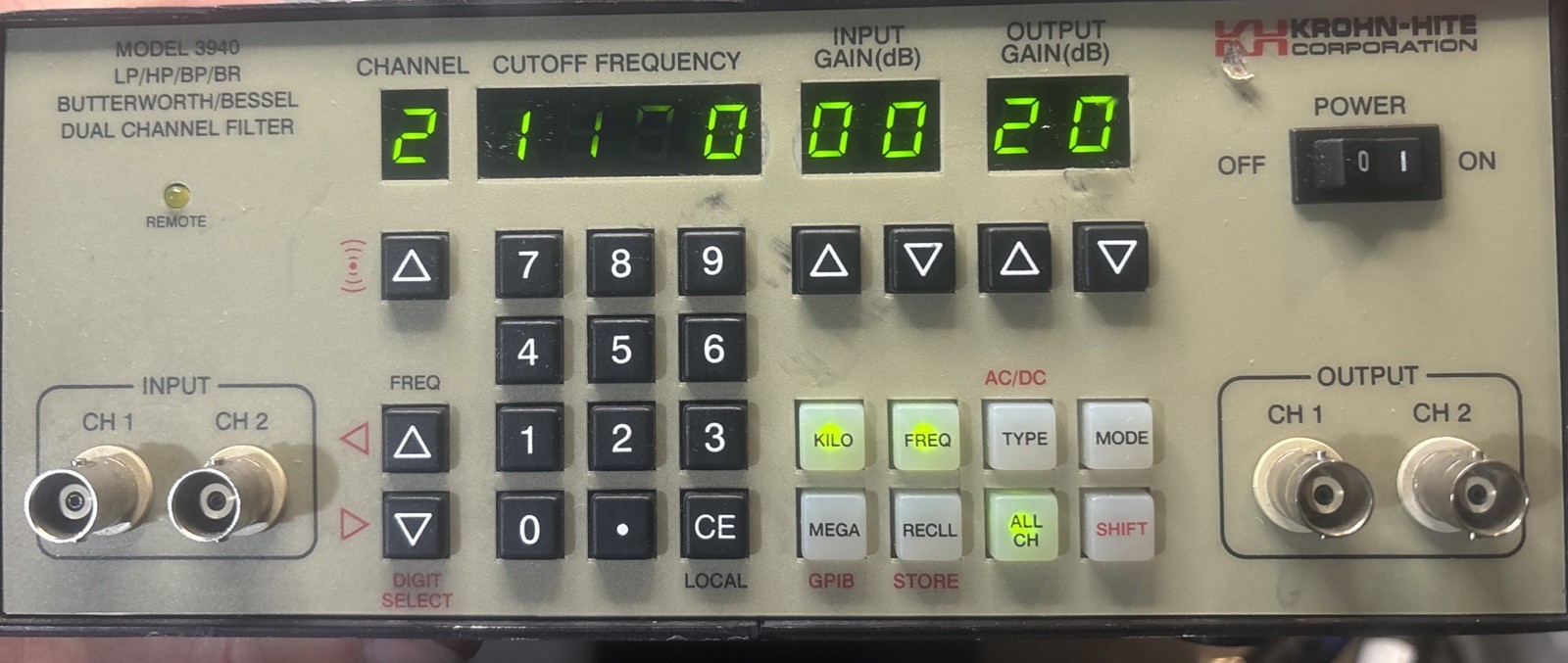 Krohn-Hite Model 3940 Dual Channel Programmable Filter