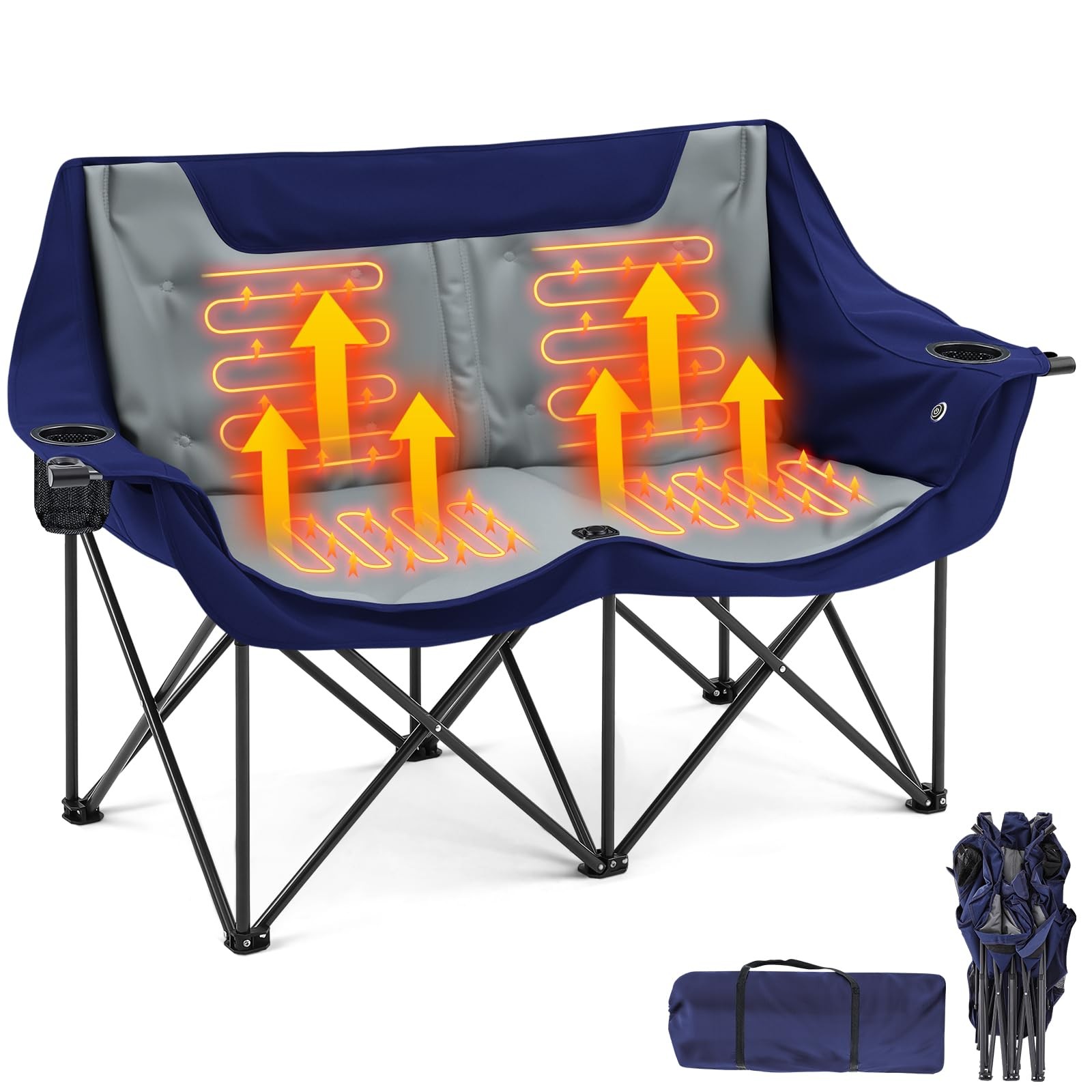 Heated Double Camping Chair for Adults, 4 Heating Zones & 3 Heat Levels, Padd...
