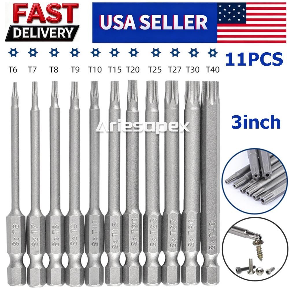 11Pcs T6-T40 Magnetic Head Torx Screwdriver Bit Sets Security Tamper Proof Star