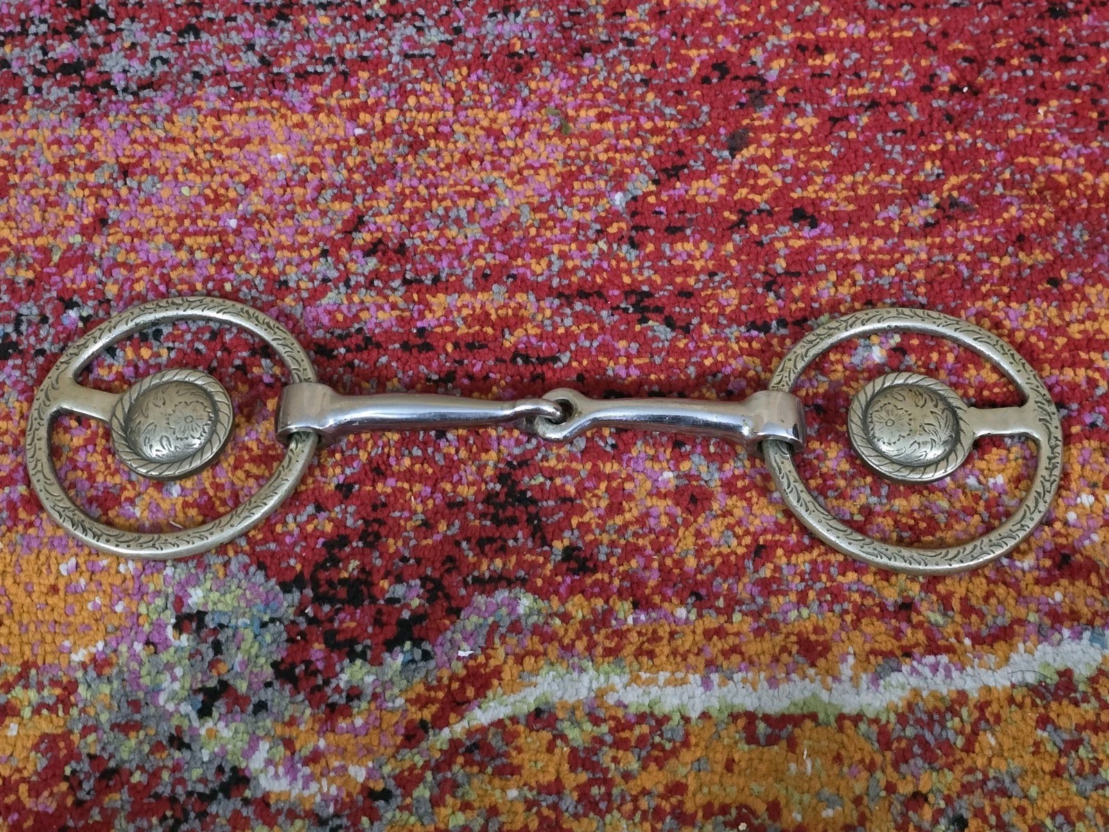 Vintage Western Silver Concho Loose Ring Show Snaffle Bit Fancy Engraving 5"