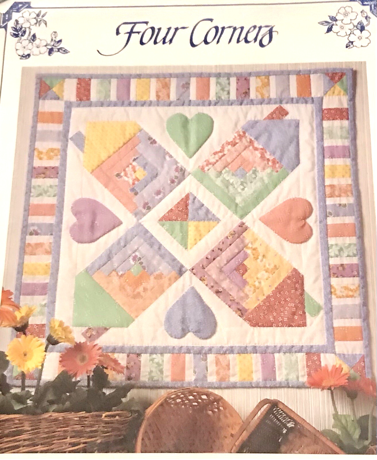 NEIGHBORHOOD FRIENDS 4 Houses Surrounded by Hearts Wall Quilt Pattern 24”x24”