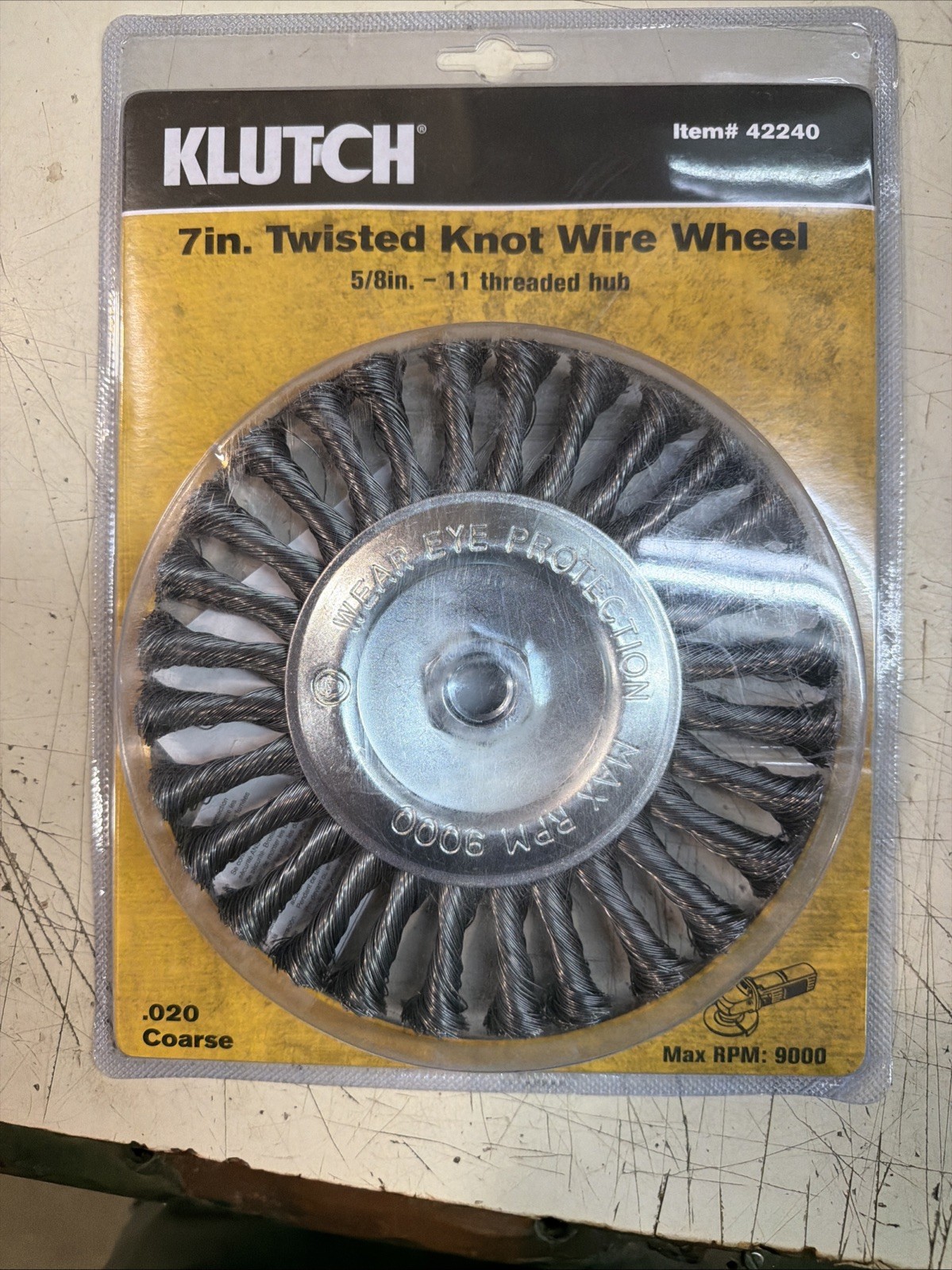 Klutch 42240 7in. Twisted Knot Wire Wheel 5/8in - 11 Threaded hub .020 Coarse