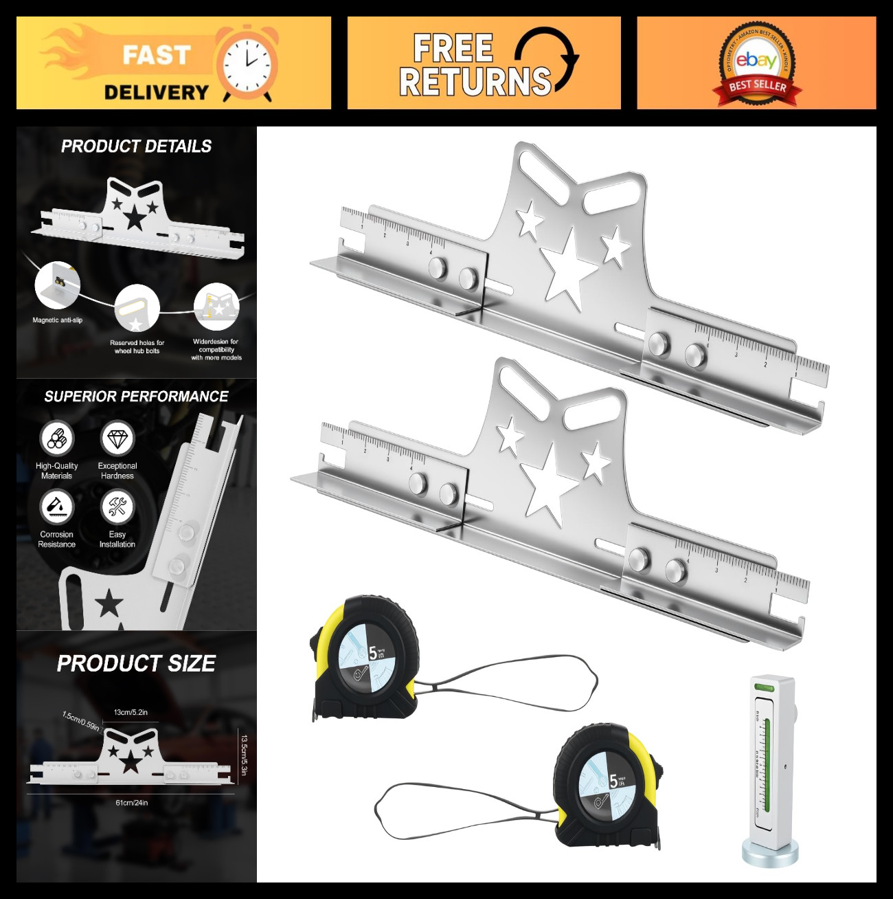 2-Pack Wheel Alignment Tool Plates, Adjustable Toe & Camber Alignment Kit for Ca
