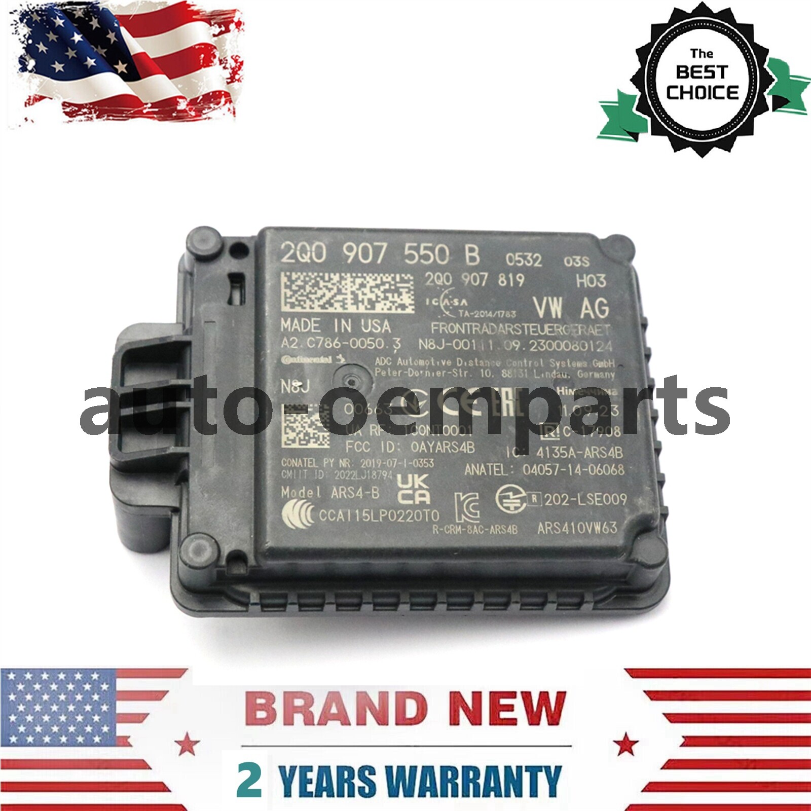 Genuine Front Blind Spot Radar Sensor odule 2Q0907550B for VW Audi Seat Skoda