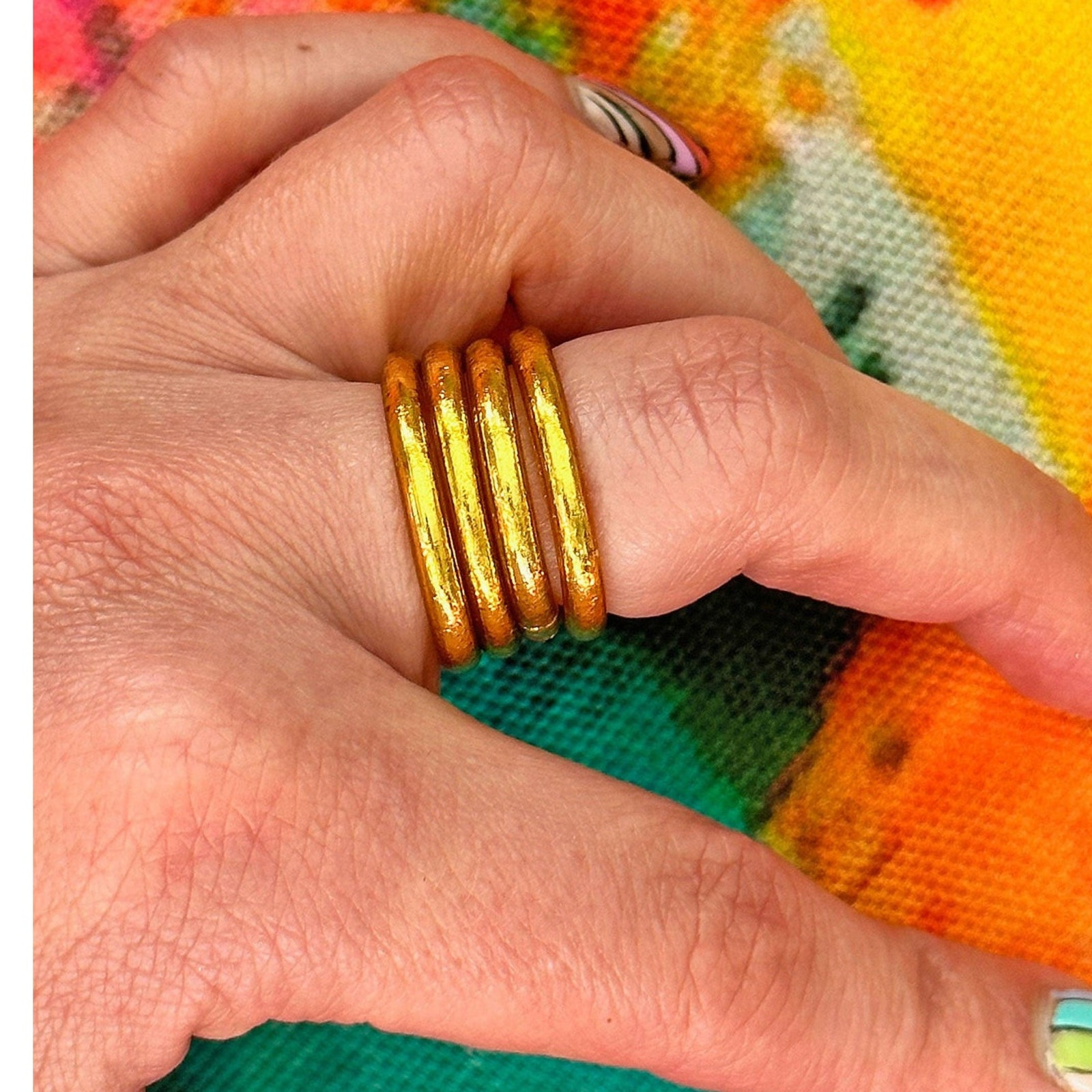 Thai Buddhist Temple Kumlai Stackable Ring – Fluorescent Green