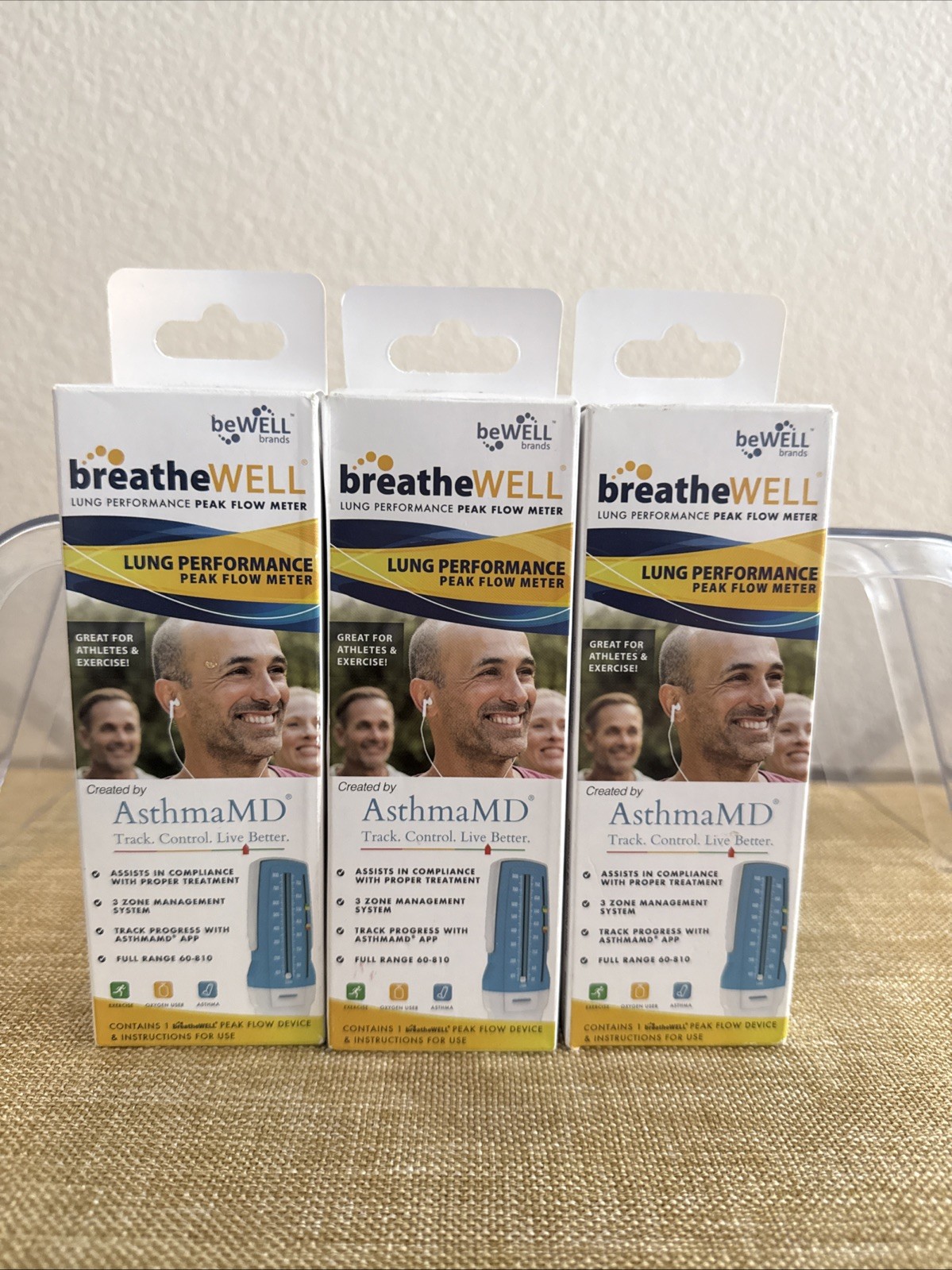 Lot of 3 beWELL Breathe Well Asthma MD Lung Performance Peak Flow Meter