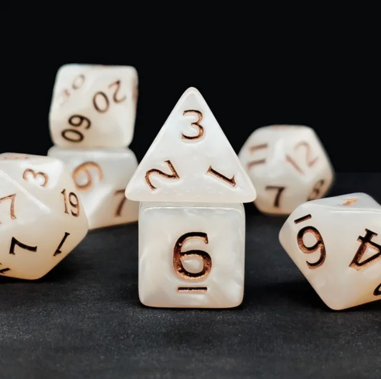 🗿🔨White Marble Dice Set | RPG DnD Dungeons Dragons AD&D Pathfinder d20