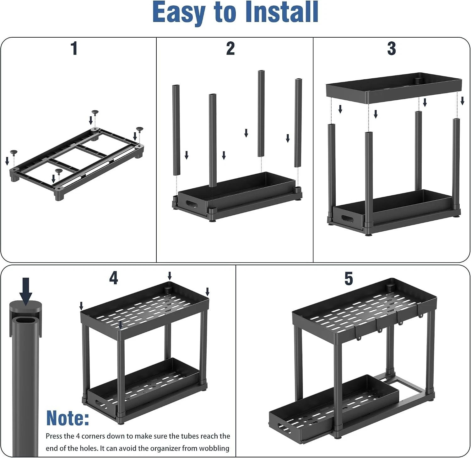 2-Pc Pull-Out Under Sink Organizers for Effortless Kitchen & Bathroom Storage