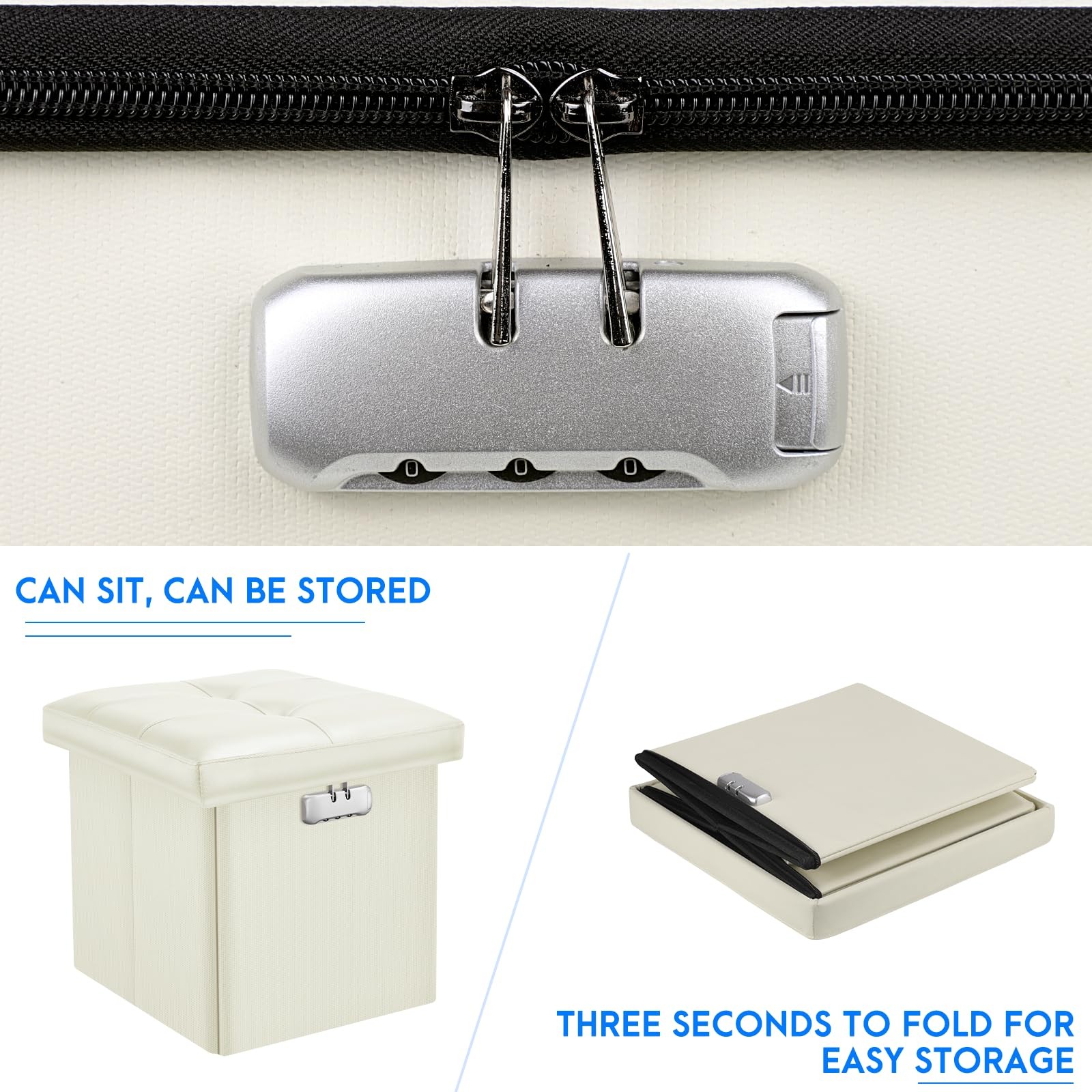 Small Ottoman with Storage, 13 x 13 x 13 inch Fireproof Safe Folding Ottoman ...