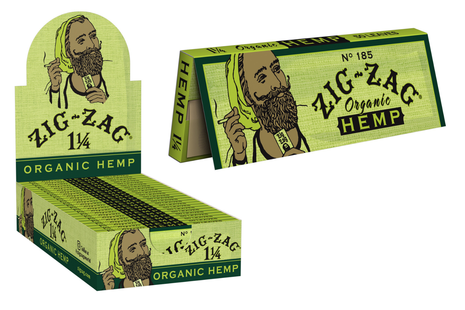 Zig-Zag Green Organic 1 1/4 1.25 - 5 PACKS -  Rolling Papers FAST