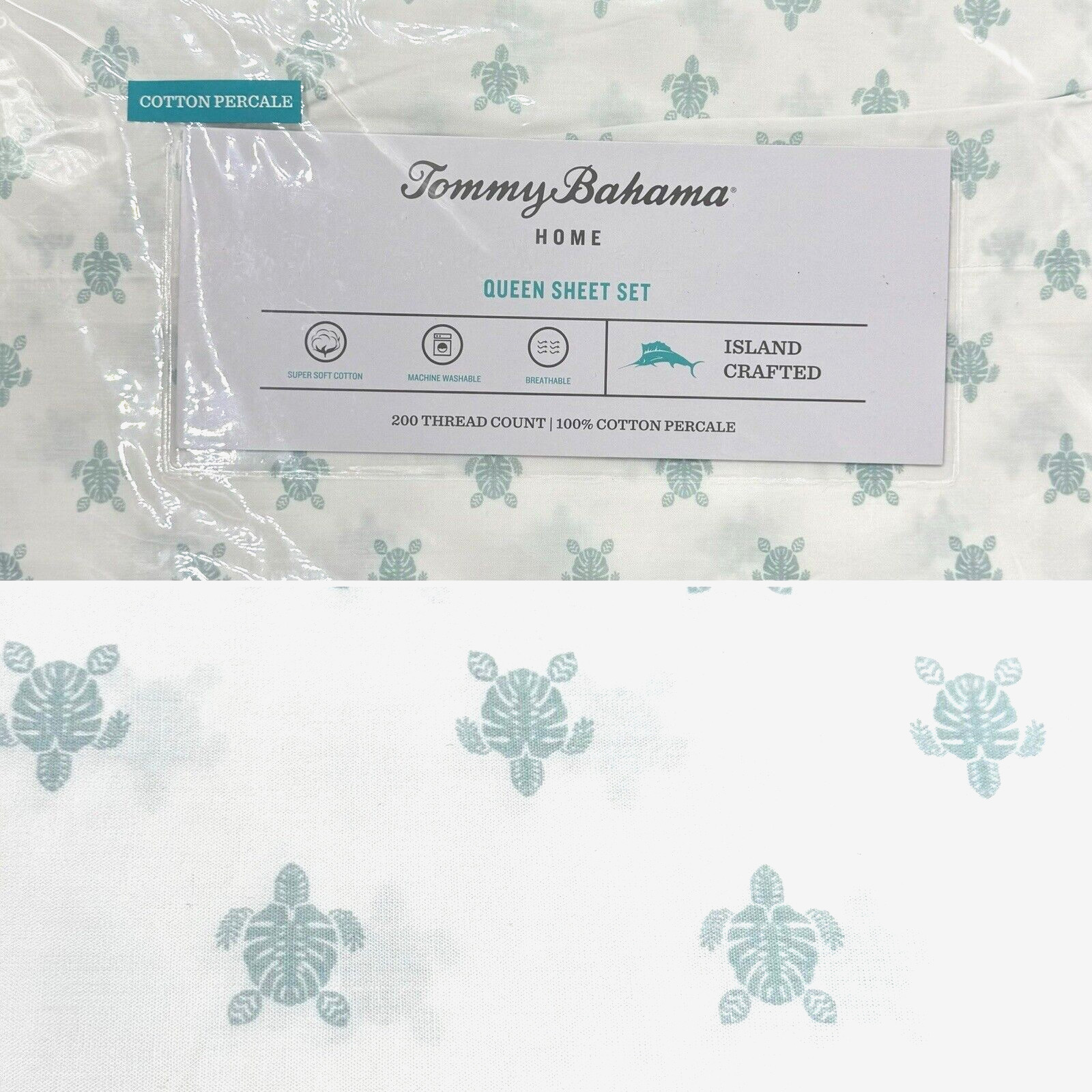 4pc Tommy Bahama Aqua Sea Turtle QUEEN Sheet Set Ocean Hawaiian Beach Honu NEW