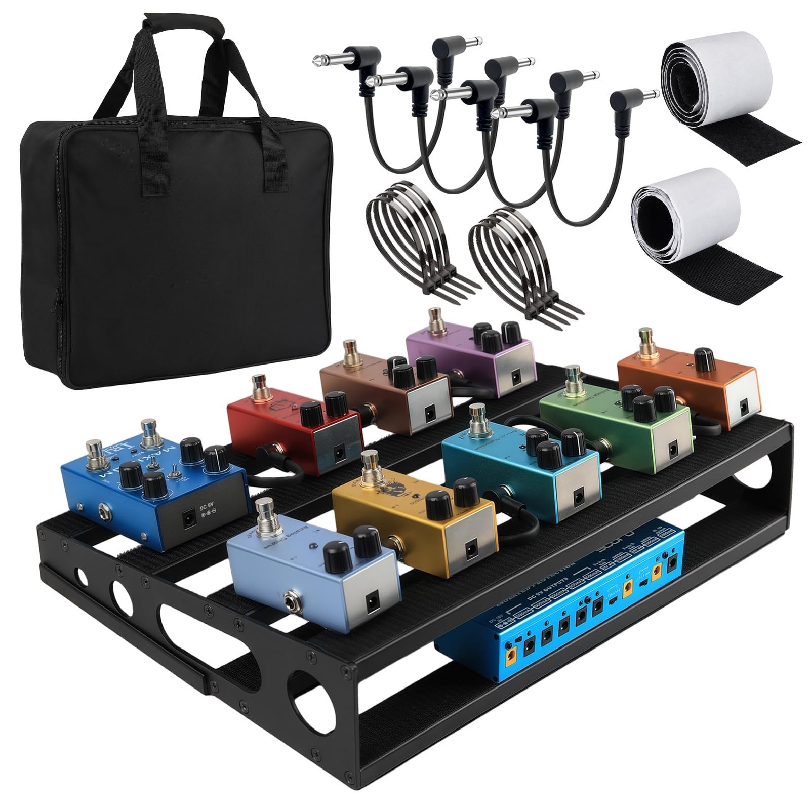 Guitar Pedal Board with Power Supply Tray, 15.7x12.2x3.1", Metal Bass Pedal S...