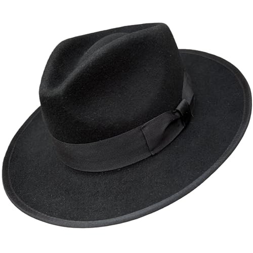 Soft Wool Crushable Mens Fedora Hats for Men Women Dress Rolled X-Large Black