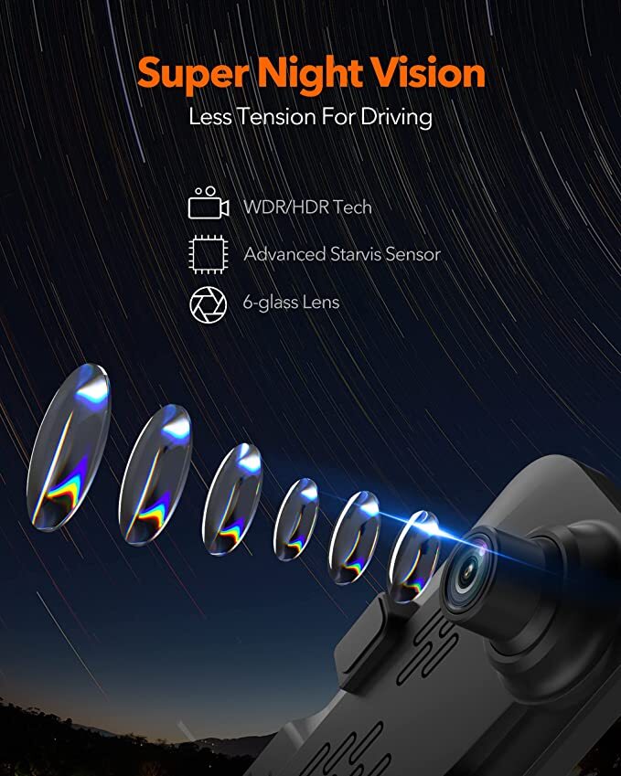 WOLFBOX 4K 12" Mirror Dash Cam With Super Night Vision WDR Backup Camera