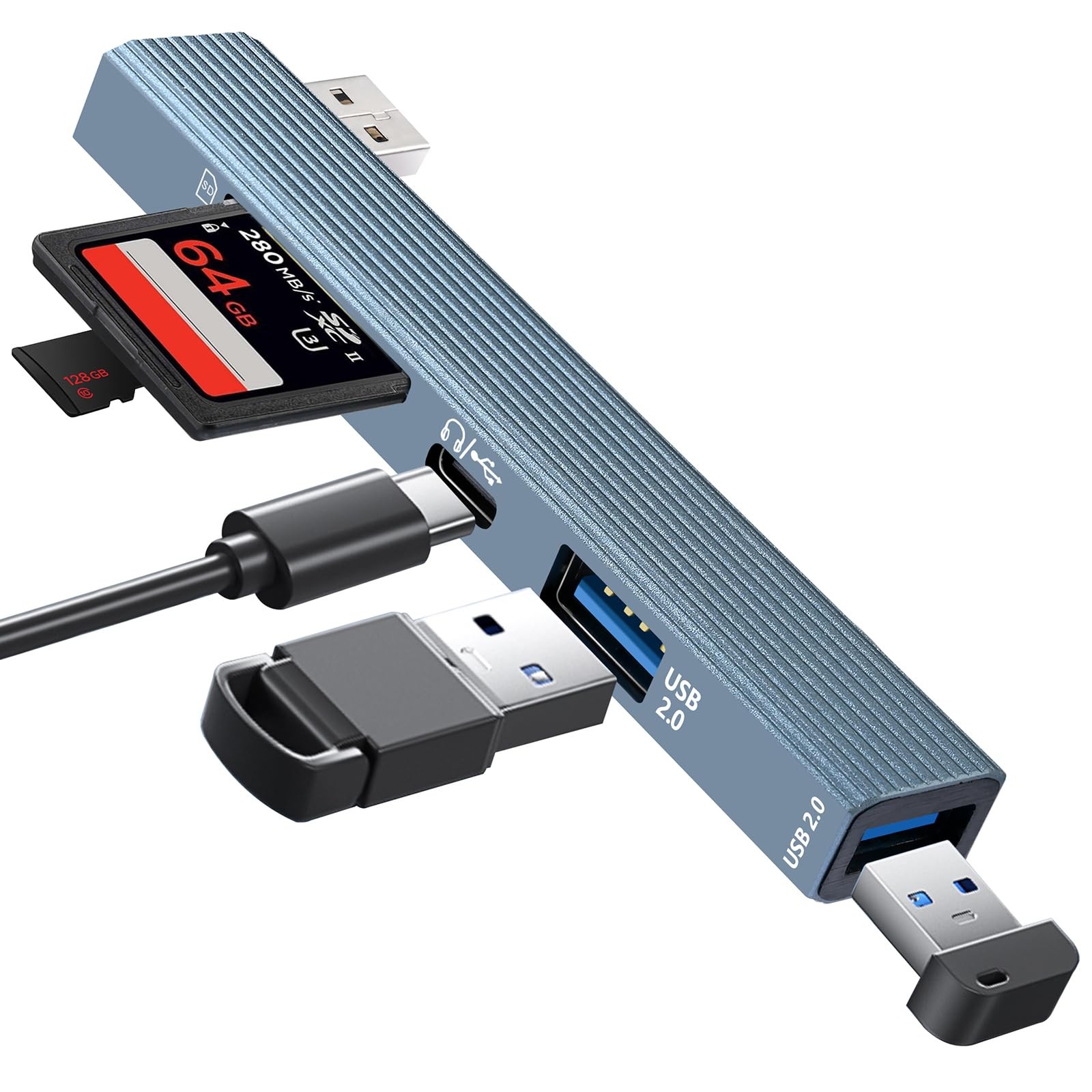 USB SD Card Reader, WZDYFL Adapter Memory Gray-blue