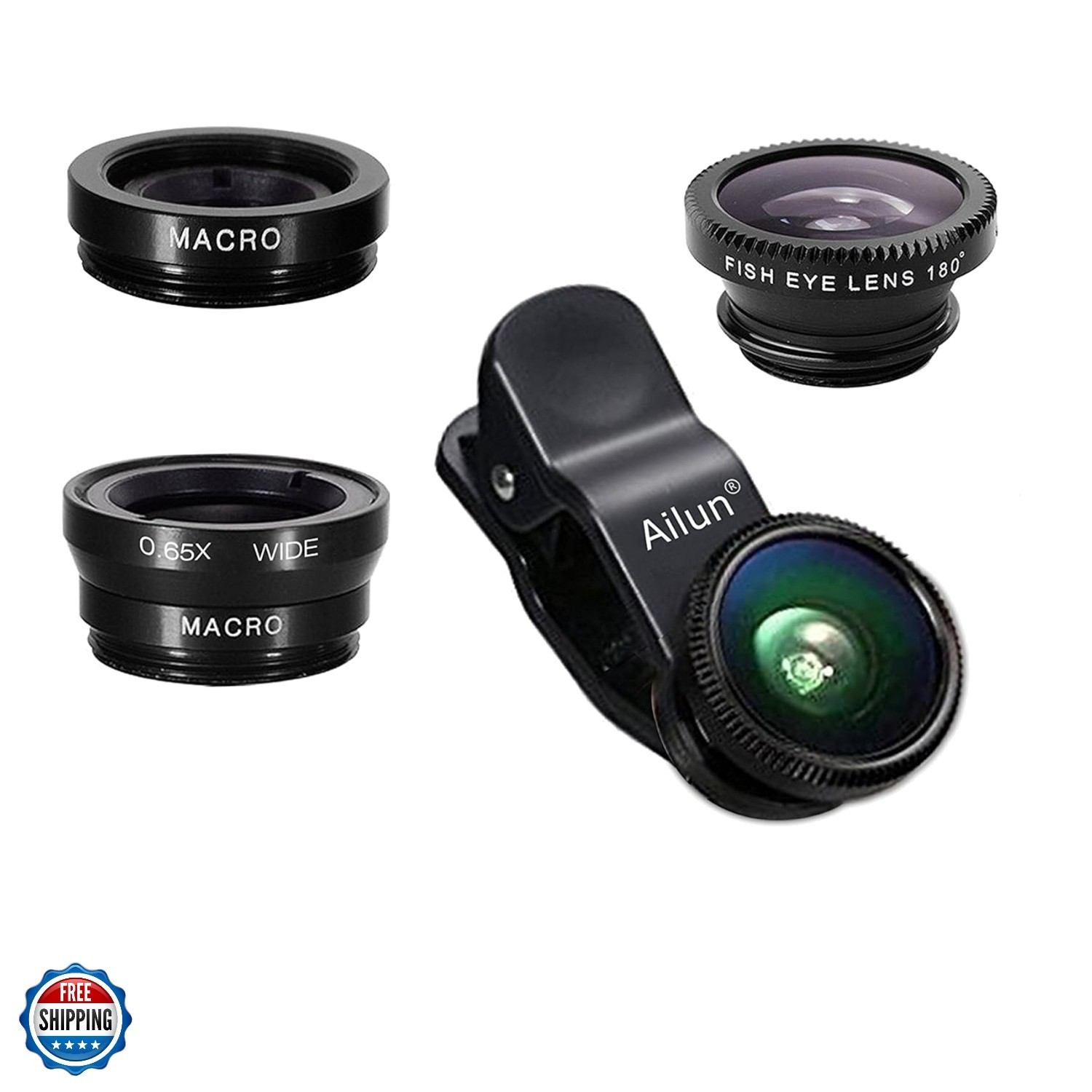 Phone Lens,by ,3 in 1 Clip on 180 Degree Fish Eye Lens+0.65X Wide Angle+10X M...