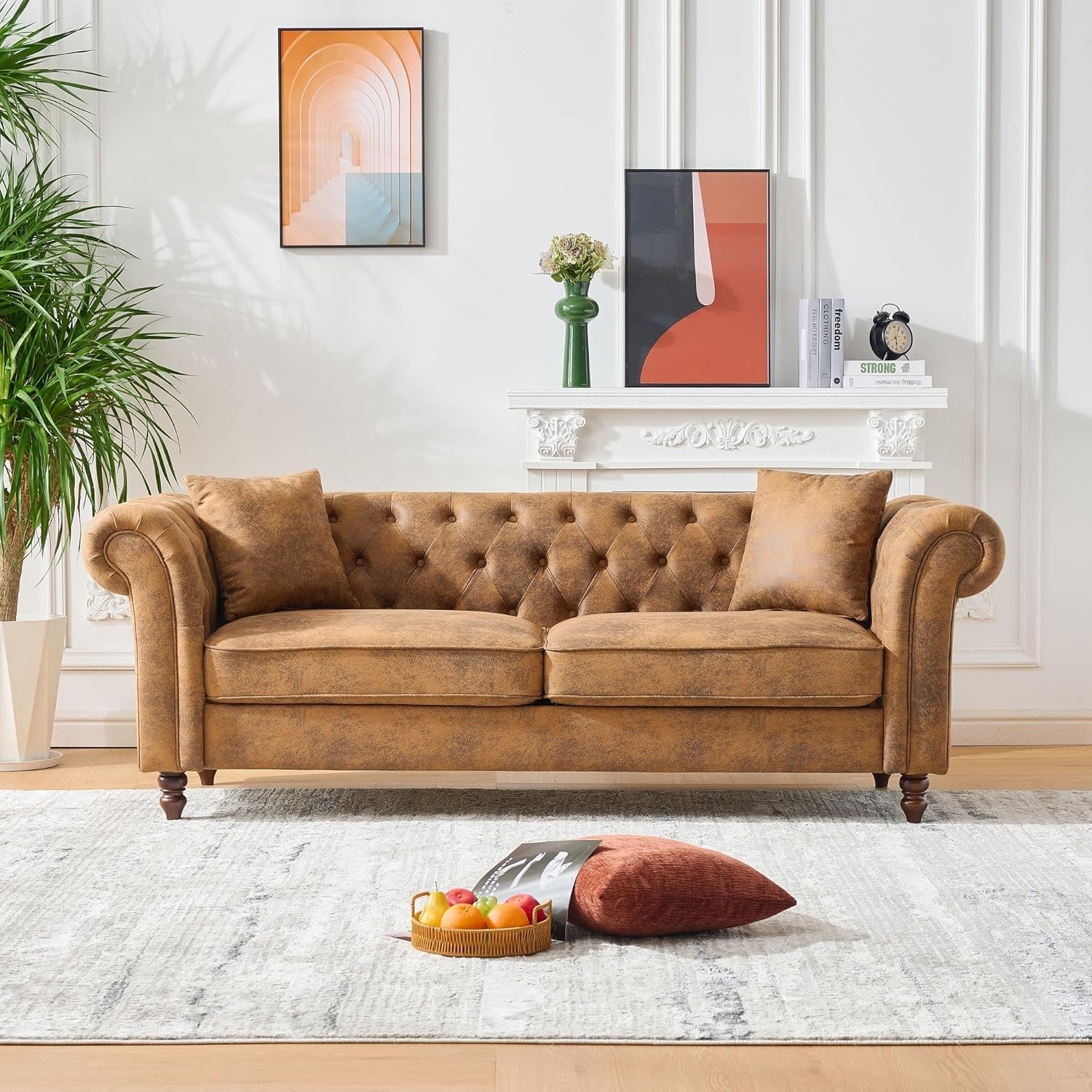 83"Chesterfield ‌tech Fabric Sofa 3 Seater Couch with Rolled Arms
