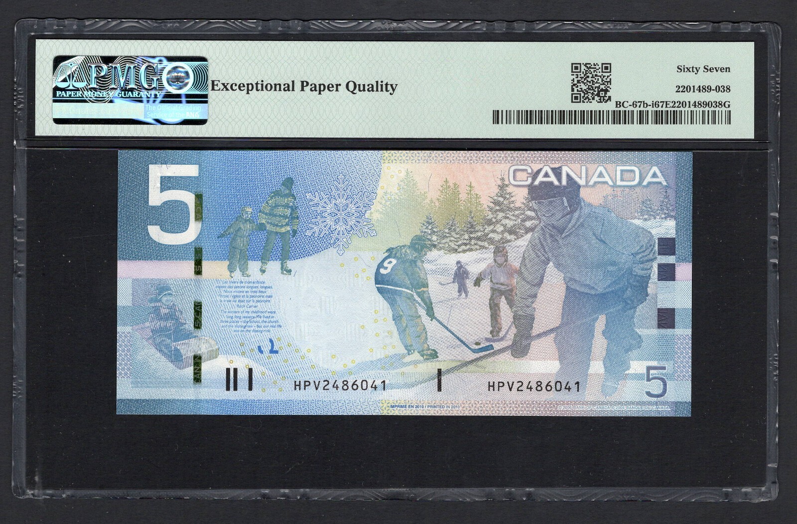Canada 5 Dollars 2010 BC-67b-i Uncirculated Grade 67