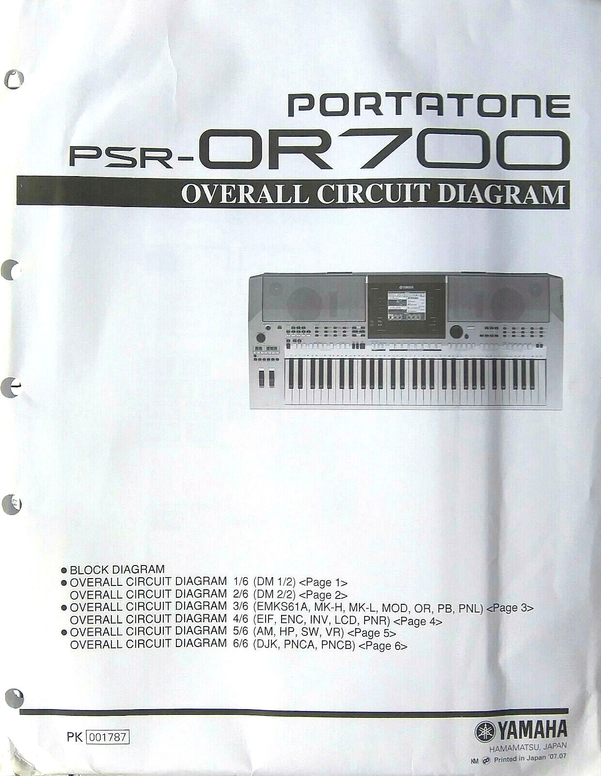 Yamaha PSR-OR700 Keyboard Original Overall Circuit Diagram / Schematics Sheets.