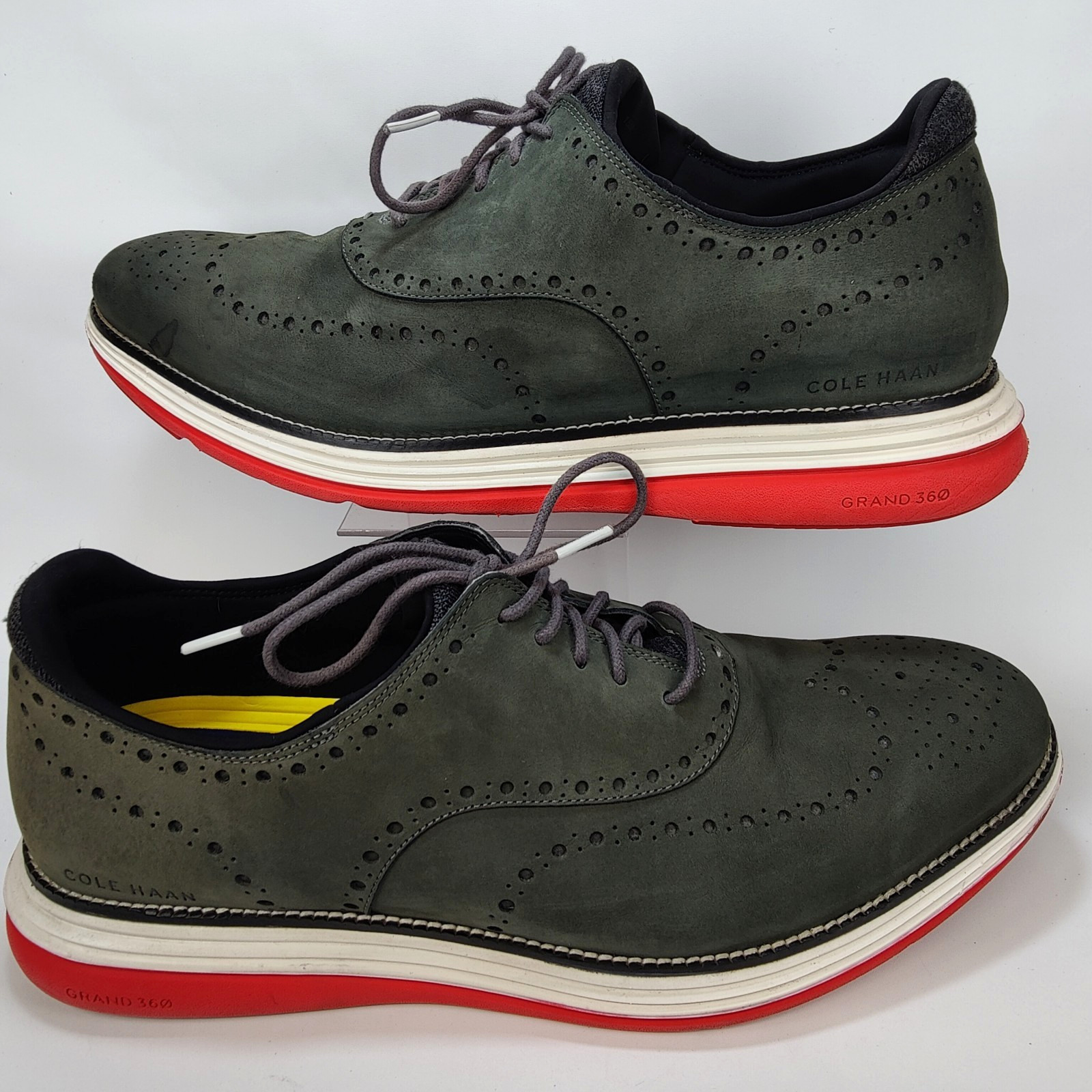 Cole Haan Men's Gray Red Original Grand Ultra Wingtip Oxford Dress Shoes Sz 15M