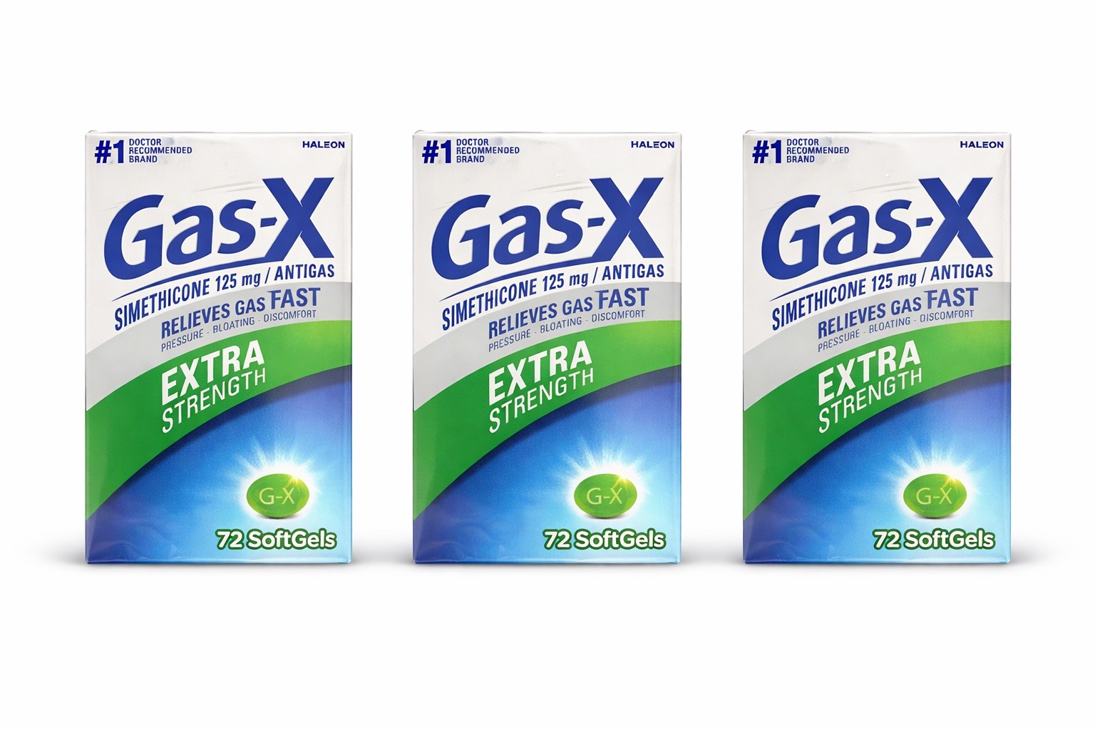 Gas-X Extra Strength Simethicone 125 mg 72 Softgels Flatulence Treatment 3 boxes