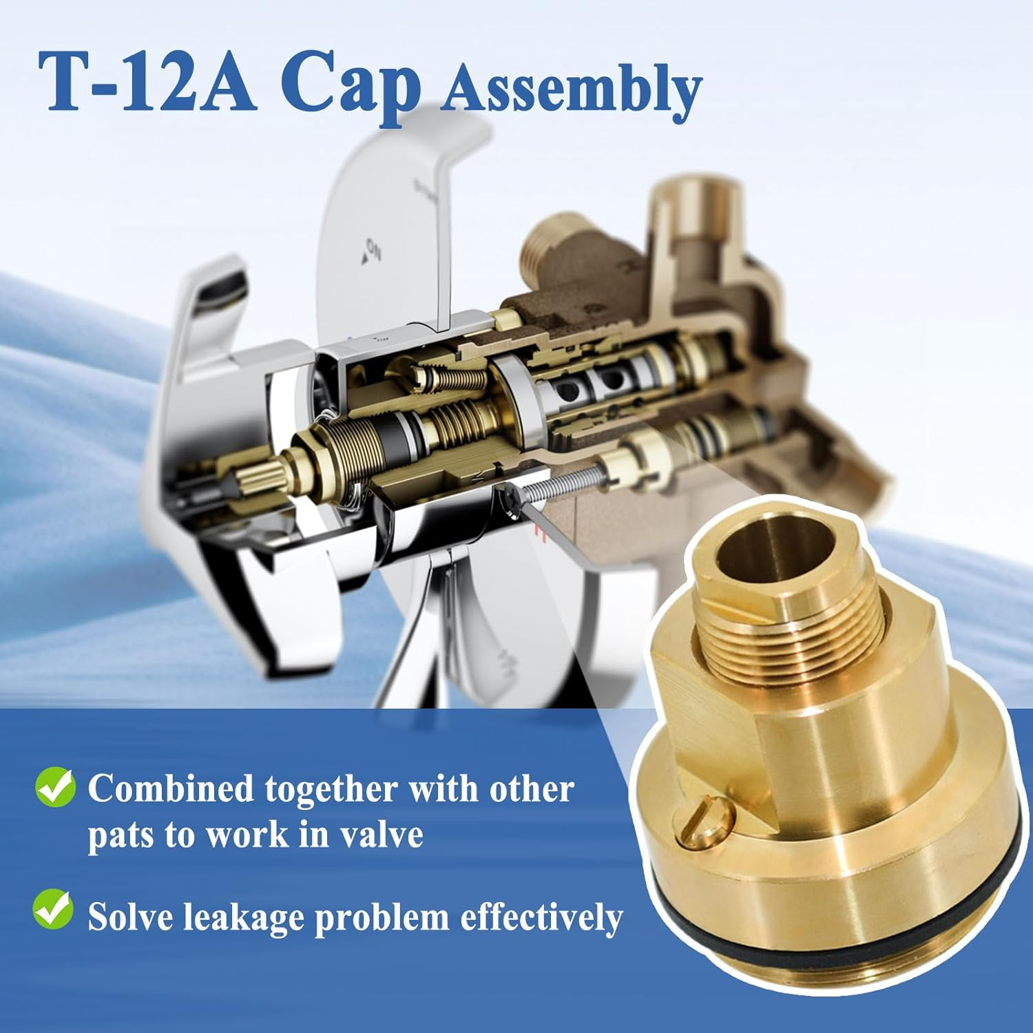 T-12A Cap Assembly Part for Shower Valve, Slove Leakage, Brass