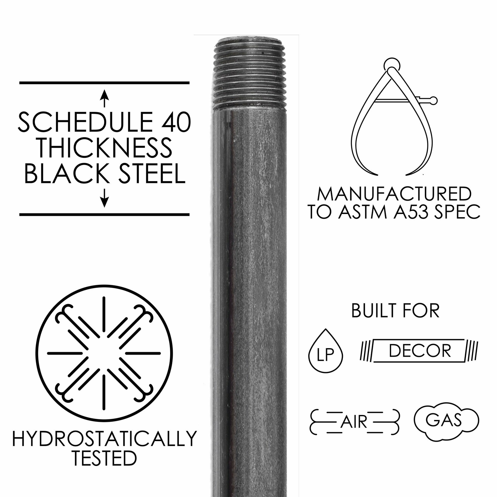 1 in. X 24 in. Black Pipe 4 Pack