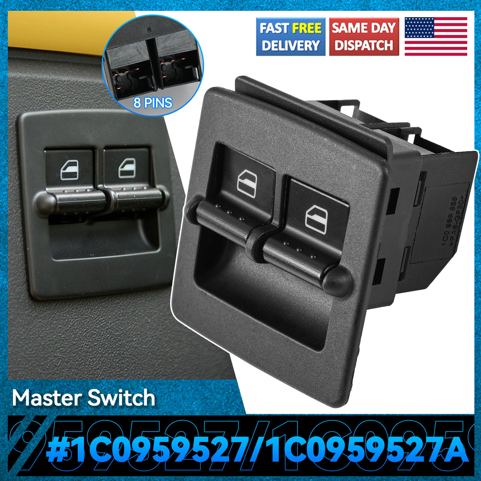For 1998-2010 VW Beetle 1C0959527 Front Driver Side Power Window Master Switch