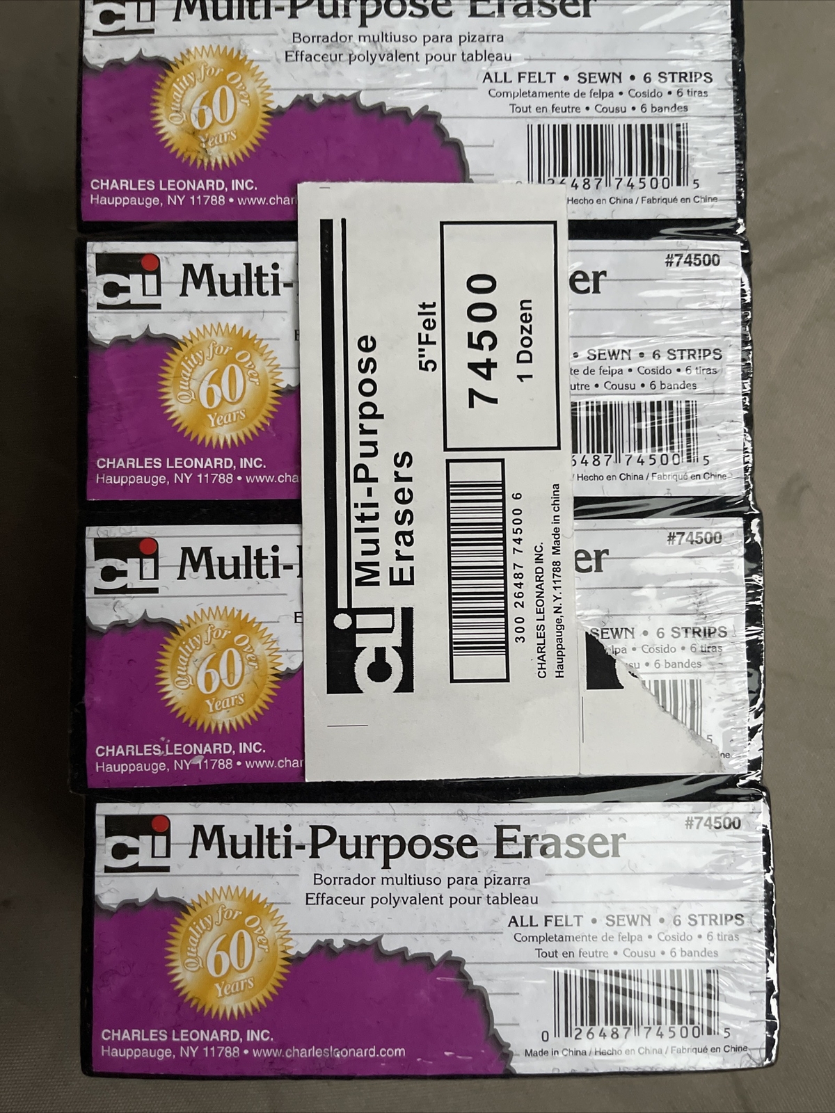 Charles Leonard Multi-Purpose Eraser, 5" Length, Pack of 12
